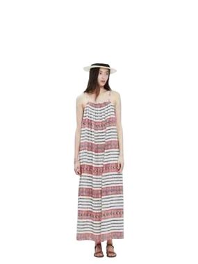 Madewell Boho Tribal Print Cotton Maxi Dress Red White Black Size M
